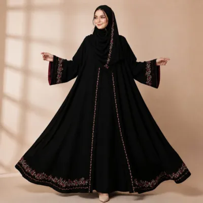 Embroidered Koti Set, Two-Piece with Long-Size Hijab