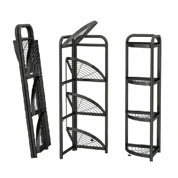 Black Carbon Steel 4-Tier Foldable Corner Shelf