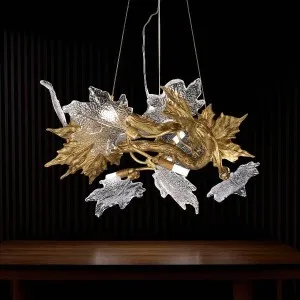 Qulik Golden & Clear Crystal Leaf Round Chandelier (QL-P8049-D600)