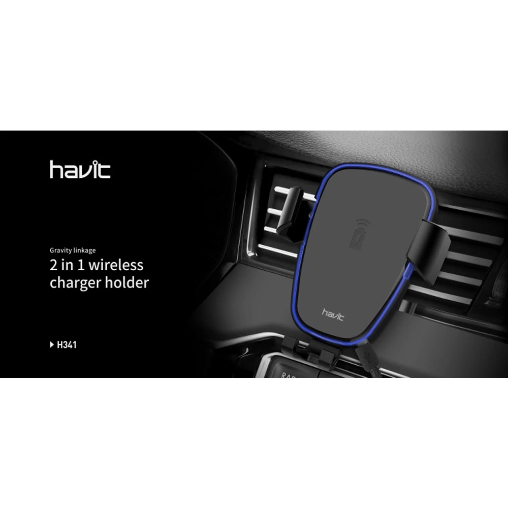 Havit H341 Qi Fast Wireless Charging Car Mount, Black