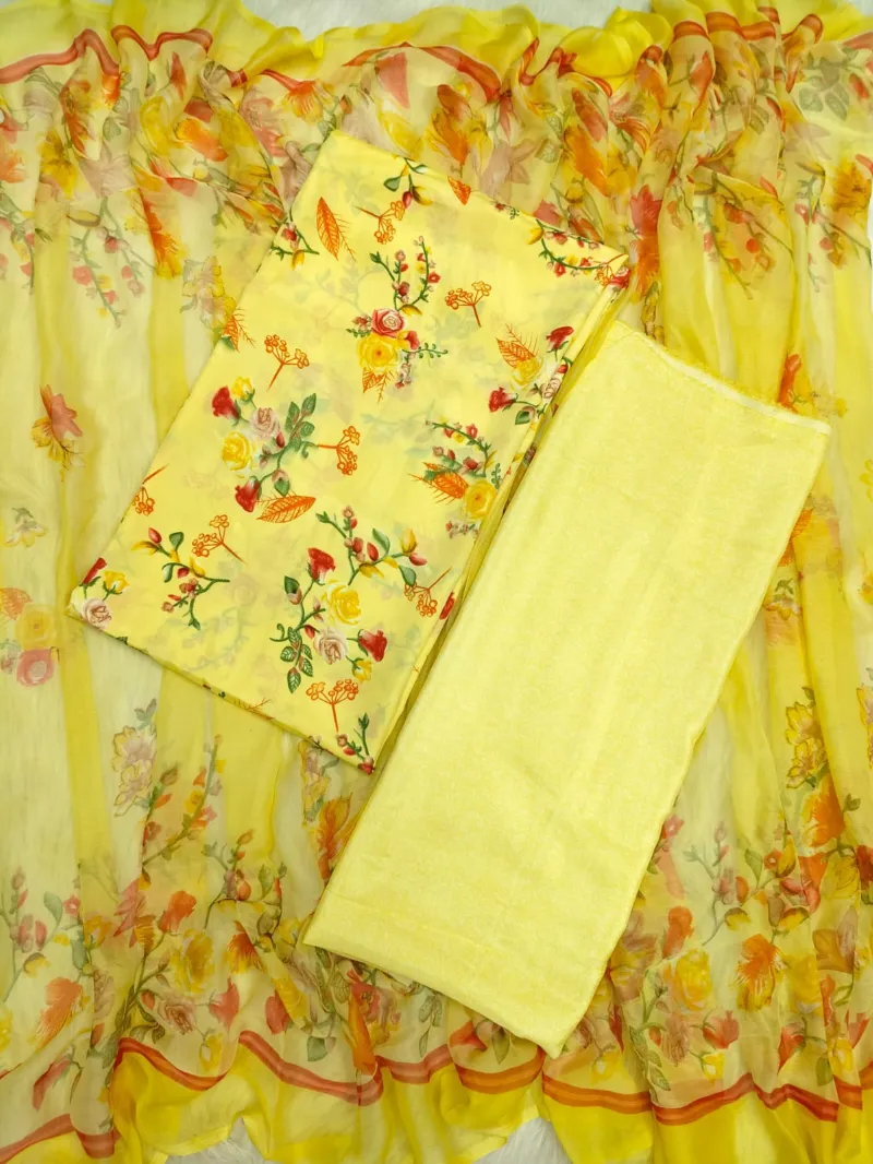 Risika Silk Unstitched Three Piece with Floral Print