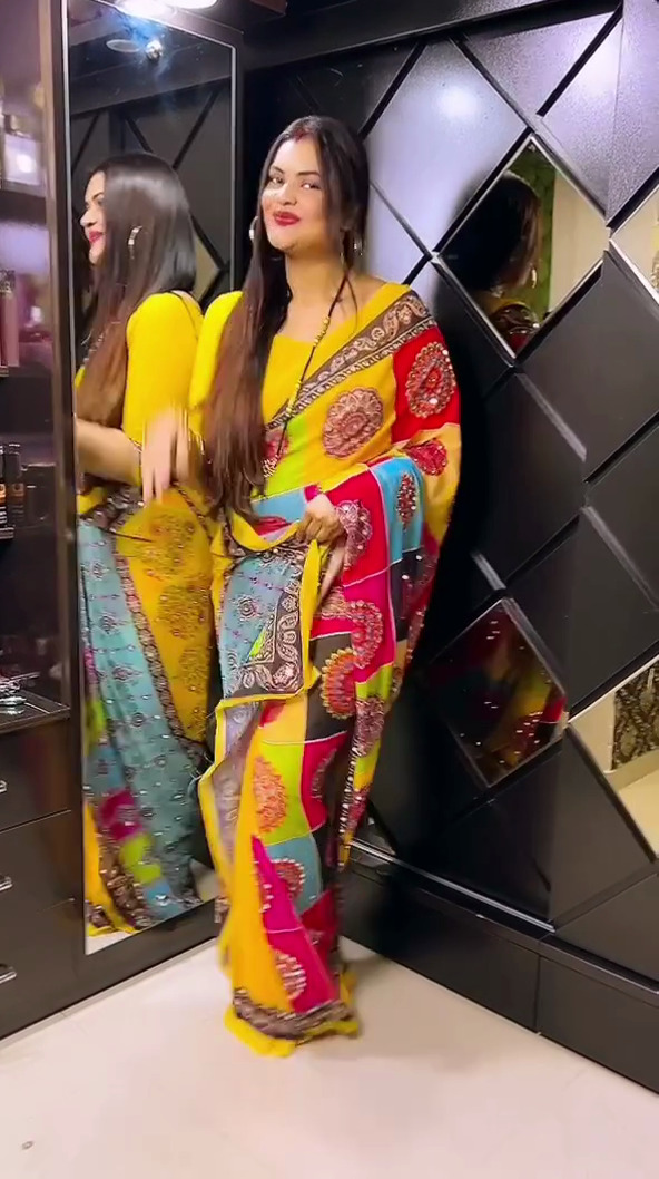 Alpana Digital Print Saree with Stone Work, 12.5 Haath