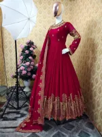 Georgette Embroidered Party Gown with Butterfly Salwar, 52 Inch