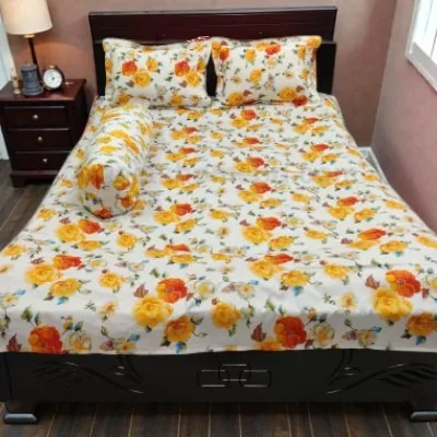 King Size Twill Cotton Bedsheet 8 Feet Long, 4 Piece Set