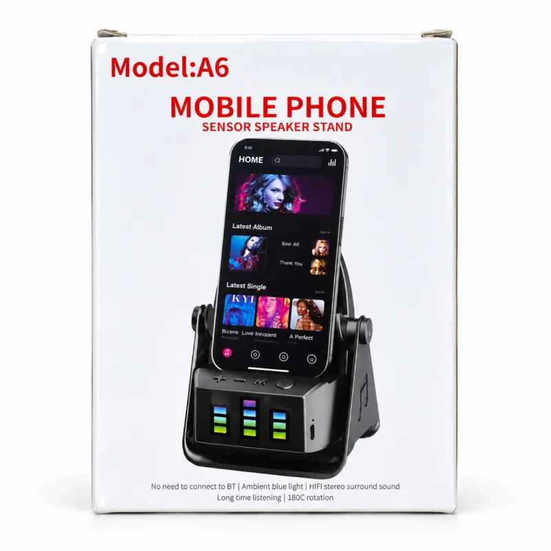 A6 Mobile Phone Sensor Speaker Stand with Bluetooth & 180° Rotation