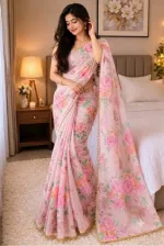 Soft Georgette Saree with Pearl Lace Border and Blouse Piece