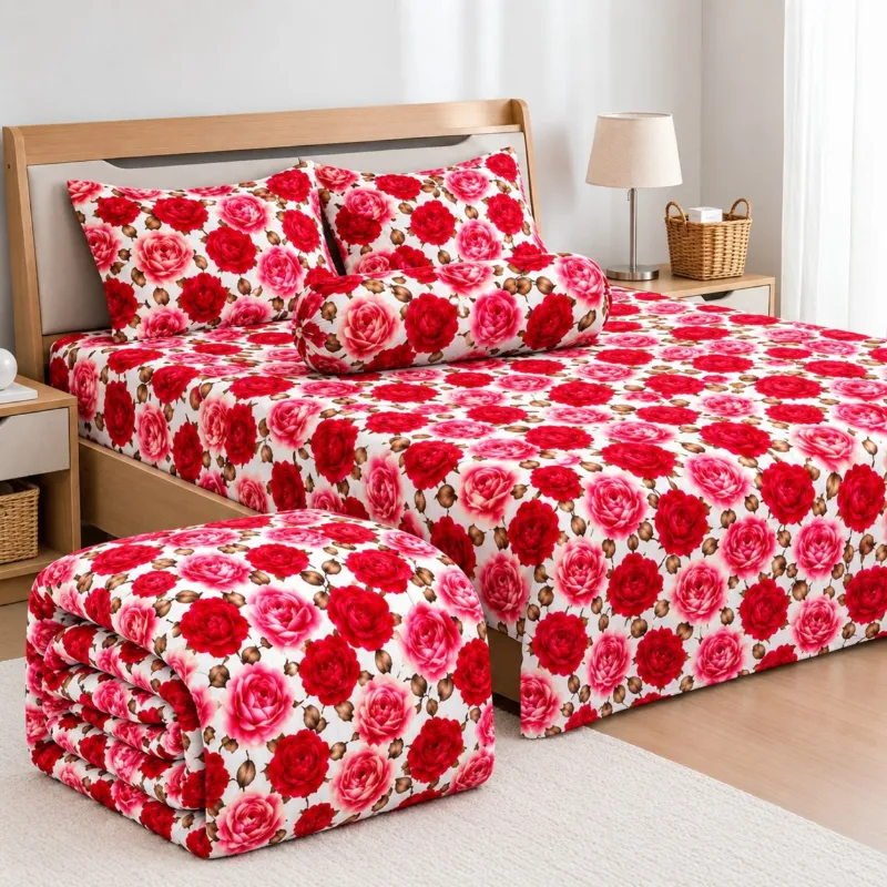 5 Piece 3D Print Comforter Set with Velvet Bed Sheet, 3 Colours