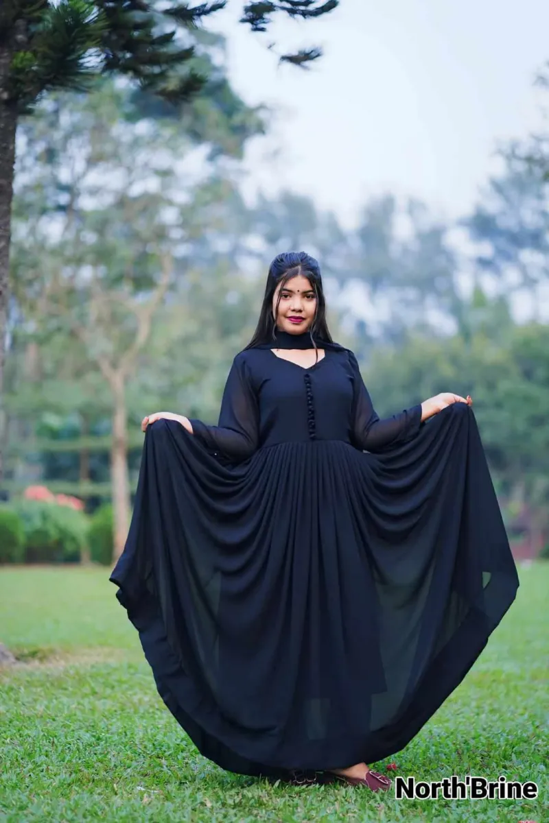 Georgette Three Piece with Linen Salwar, Free Size 44