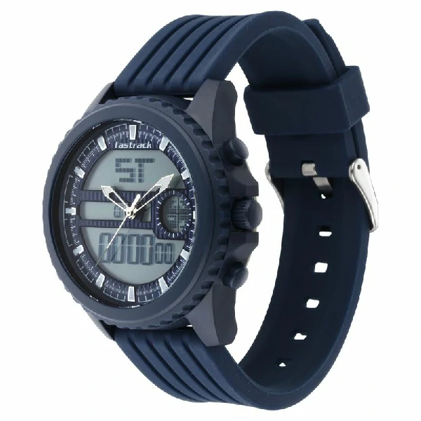 Fastrack NR38064PP03 Streetwear Quartz Analog Digital Blue Dial PU Strap Watch