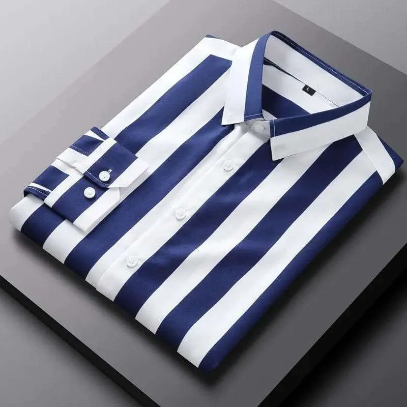 Men's Long Sleeve Stripe Print Shirt, Pure Cotton, M to XXL