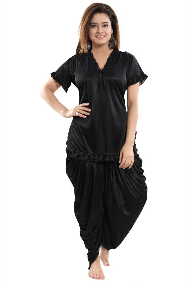 Satin Dhoti Pattern Night Dress, Top and Salwar, Free Size