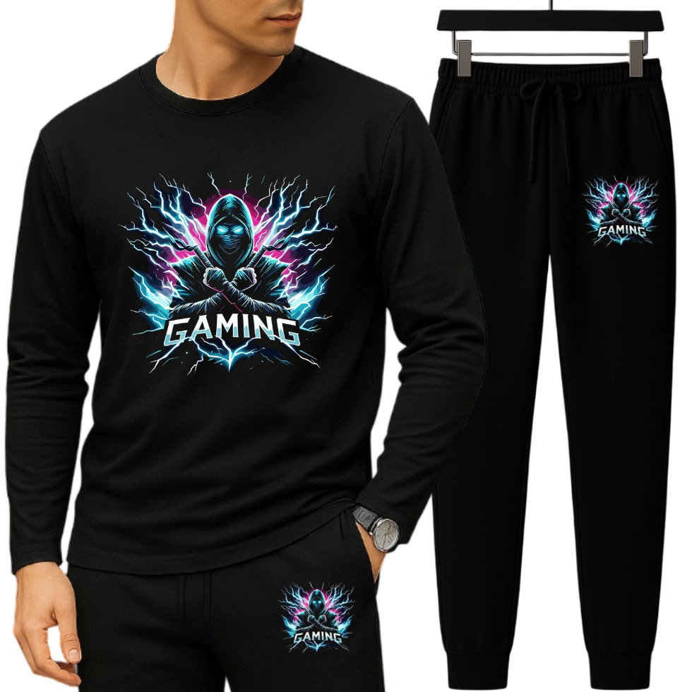Men's Relaxed Fit Long Sleeve T-Shirt and Suit Fabric Trouser