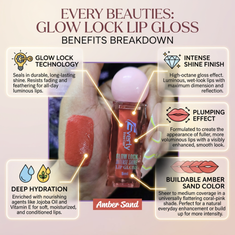 Everly Beauties Glow Lock Intense Shine Lip Gloss - Amber Sand (China)