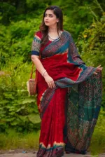 Batik Design Digital Print Soft Silk Saree with Bead Tassels
