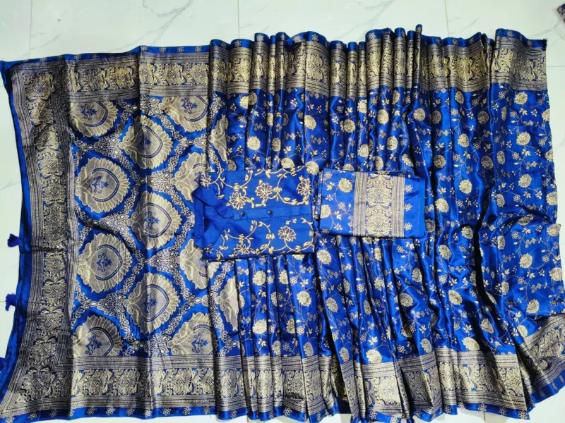 Dhupian Silk Block Print Panjabi and Silk Saree for Couples