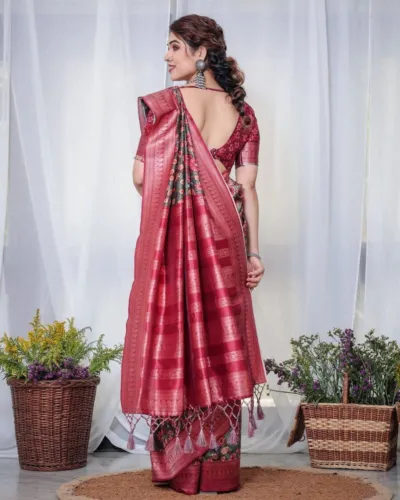 Women's Chanduri Silk Saree with Digital Print and Tassels