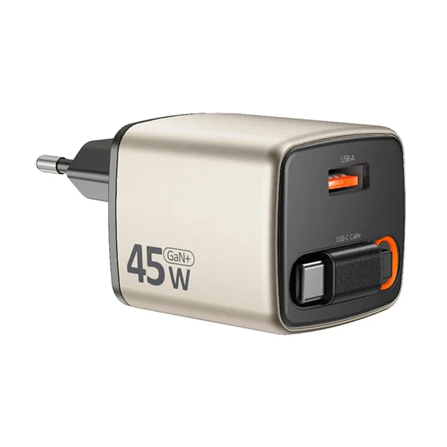 Micropack MWC-245 45W GaN Charger with Retractable USB-C Cable (EU)