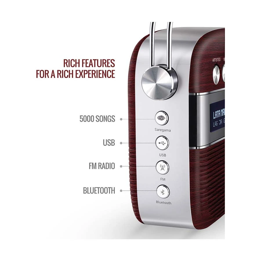 Saregama Carvaan Hindi 5000 Song Portable Music Player Cherrywood Red