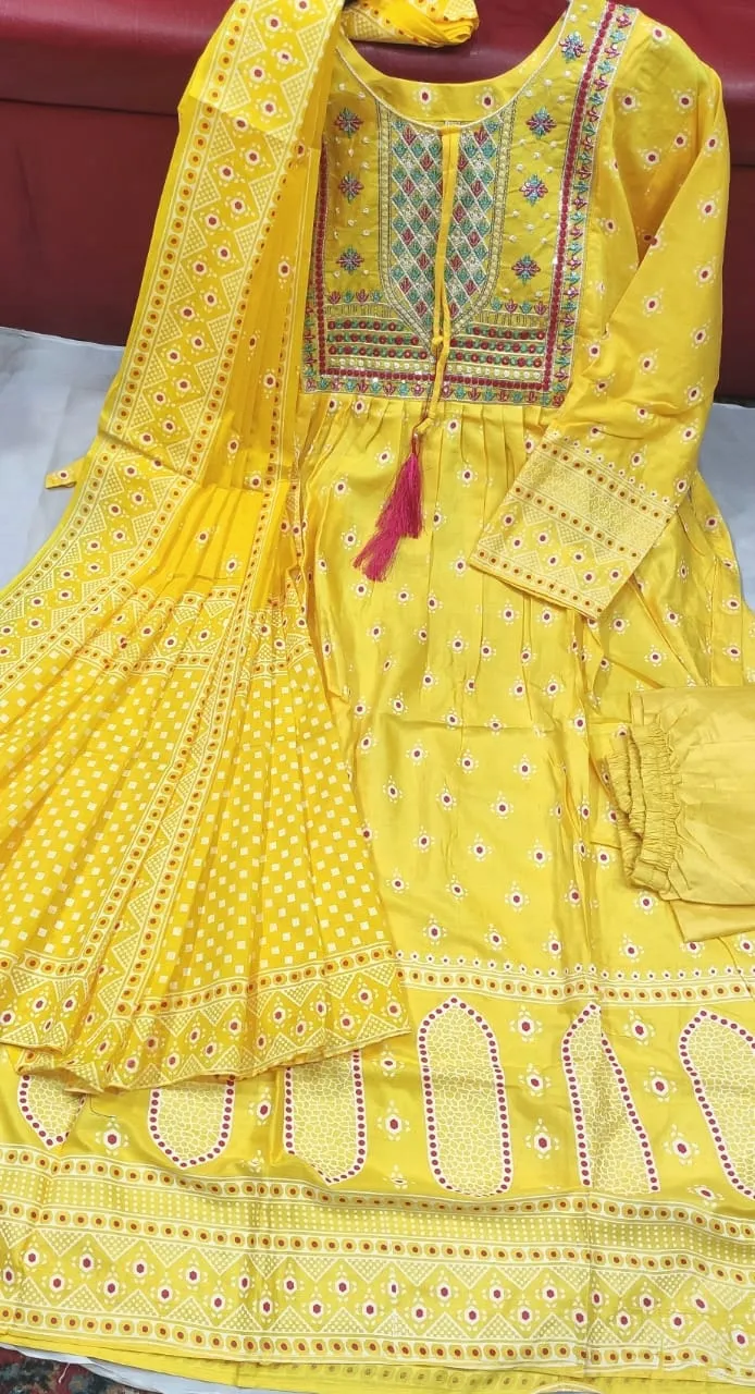 Linen Three Piece with Sequin Embroidery, Free Size 42