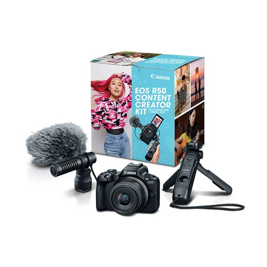 Canon EOS R50 Content Creator Kit with RF-S 18-45mm Lens, Mic and Grip