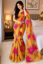 Soft Georgette Saree with Pearl Lace Border and Blouse Piece