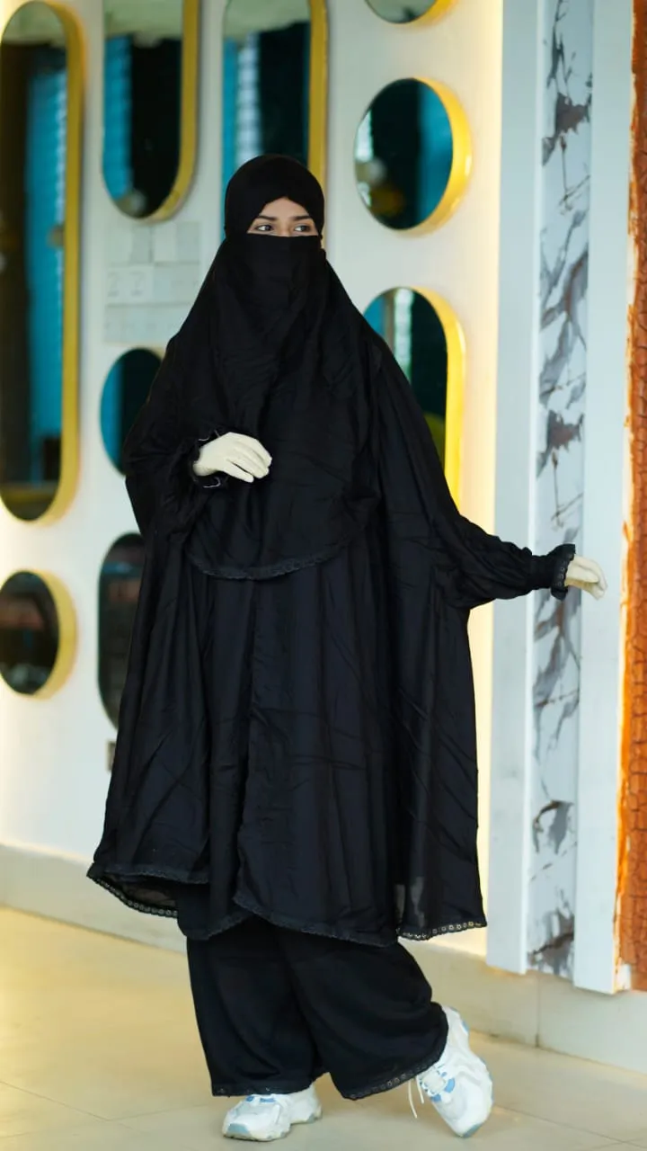 Linen Long Khimar with Niqab and 40 Inch Palazzo