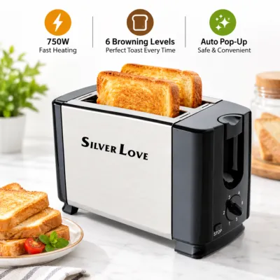 Silver Love Premium Electric Bread Toaster 750 W