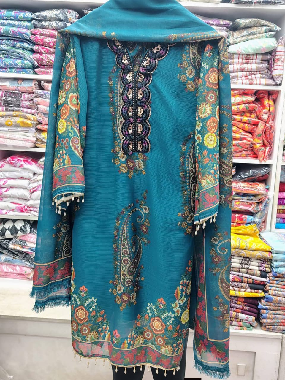 Women's Georgette Three Piece with Computer Embroidery and Beads