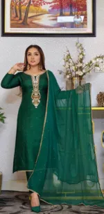 Embroidered Topeto Silk Three Piece, Lace Chiffon Orna, 6 Colours
