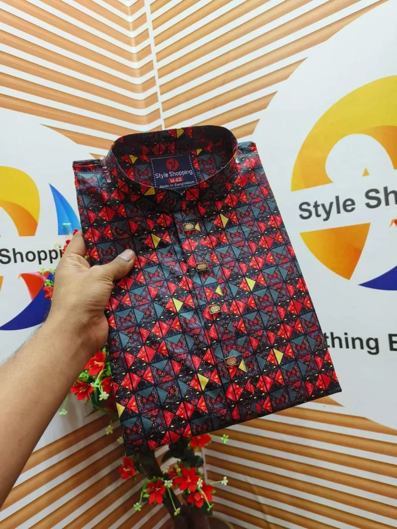 Men's Snap Button Cotton Panjabi with Digital Print, M to XL