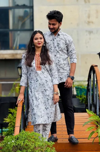 Matching Couple Dress, Men's Shirt with Ladies Kameez and Pajama
