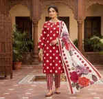 Women's Screen Print Three Piece, AC Cotton Kameez, Sizes 38 to 44