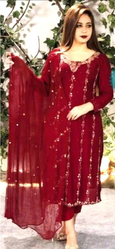 Karchupi Three Piece with Stone Work Orna, 45 Inch Kameez