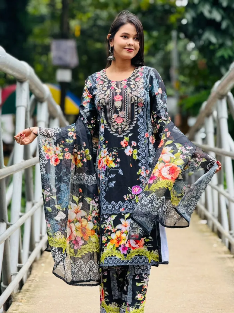 Women's DTX Fabric Digital Print Three Piece, Sizes 38 to 44