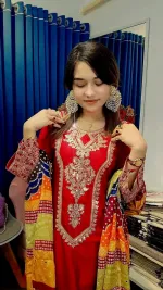 Linen Embroidery Sequin Three Piece with Butter Silk Salwar