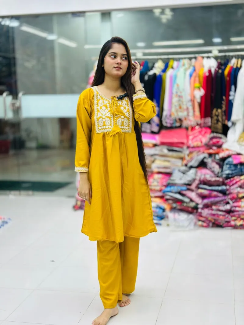 Women's Embroidered Silk Two Piece, Free Size 32 to 42