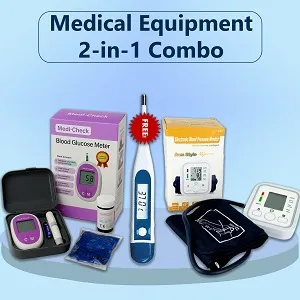 Medical Equipment 2-in-1 Combo Pack with Free Thermometer (Blood Glucose Meter + Digital BP Monitor)