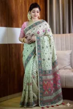 Pure Cotton Block and Screen Print Saree with Blouse Piece