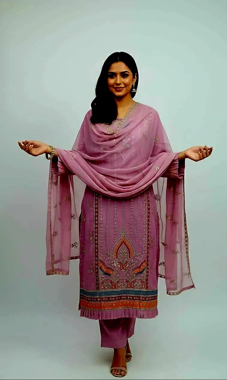 Women's Crepe Chinon Georgette Party Four Piece, Sizes 38 to 44