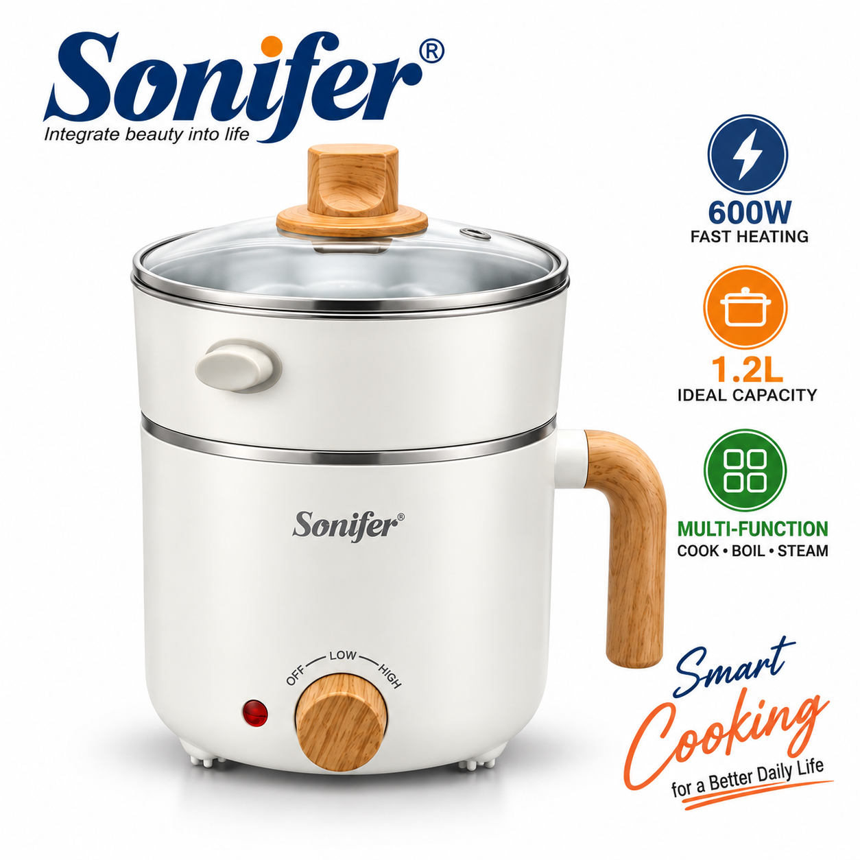 Sonifer Multifunctional Electric Cooker 1.2 L (600W)