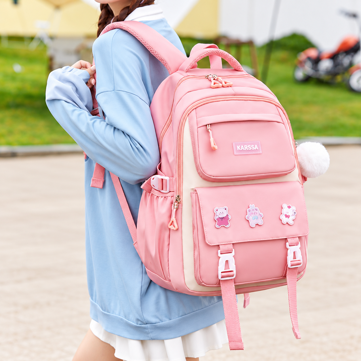 Cute PIKBEAR School Backpack for Girls - Pink