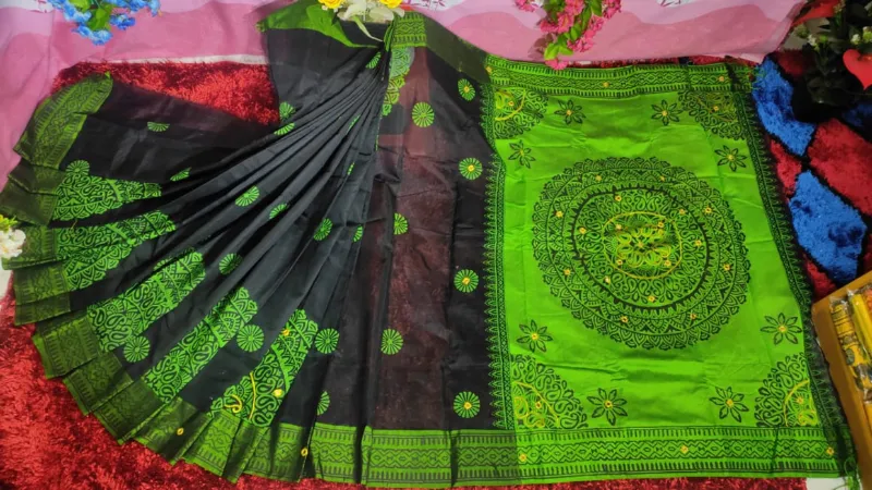 Dhupian Silk Saree, Embroidery and Block Print, 6 Colours