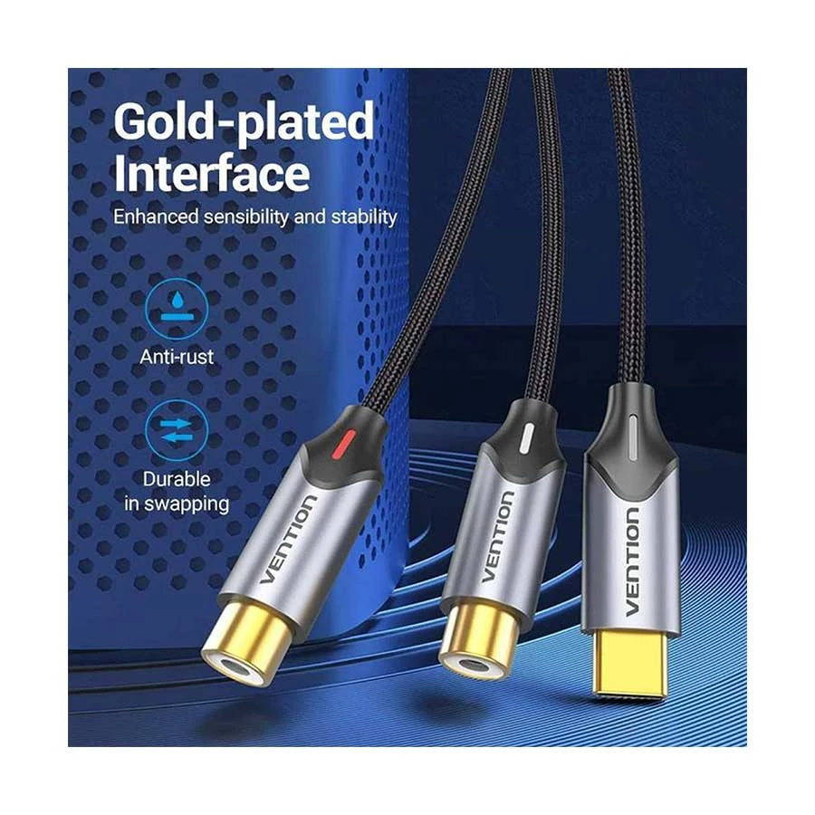 Vention BGVHF USB Type-C Male to 2 RCA Female 1 Meter Gray Audio Cable