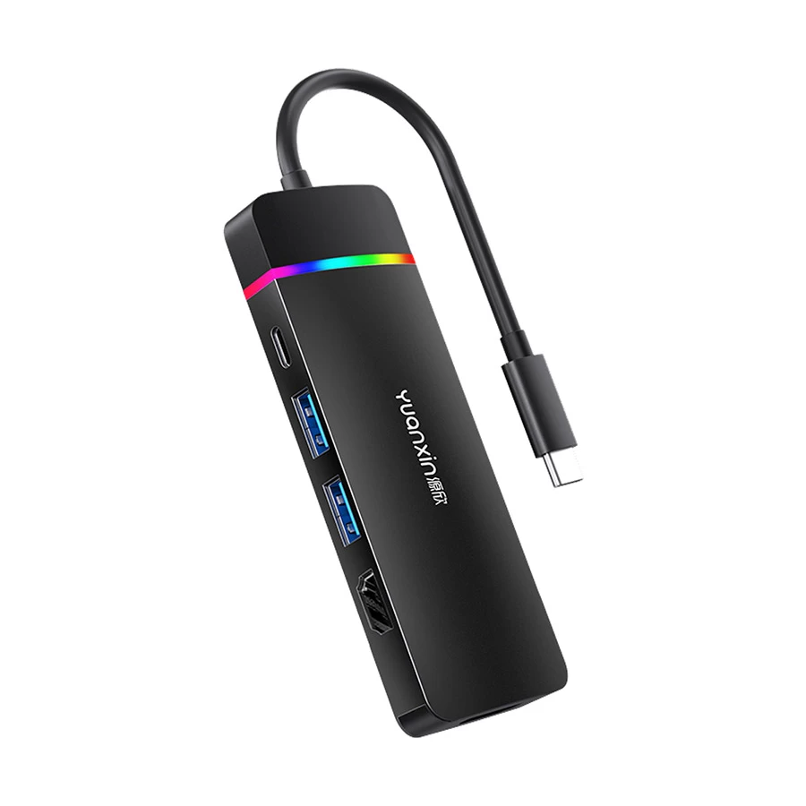 Yuanxin X-32035 Type-C to HDMI, USB 3.0, USB 2.0, LAN & PD Hub Black