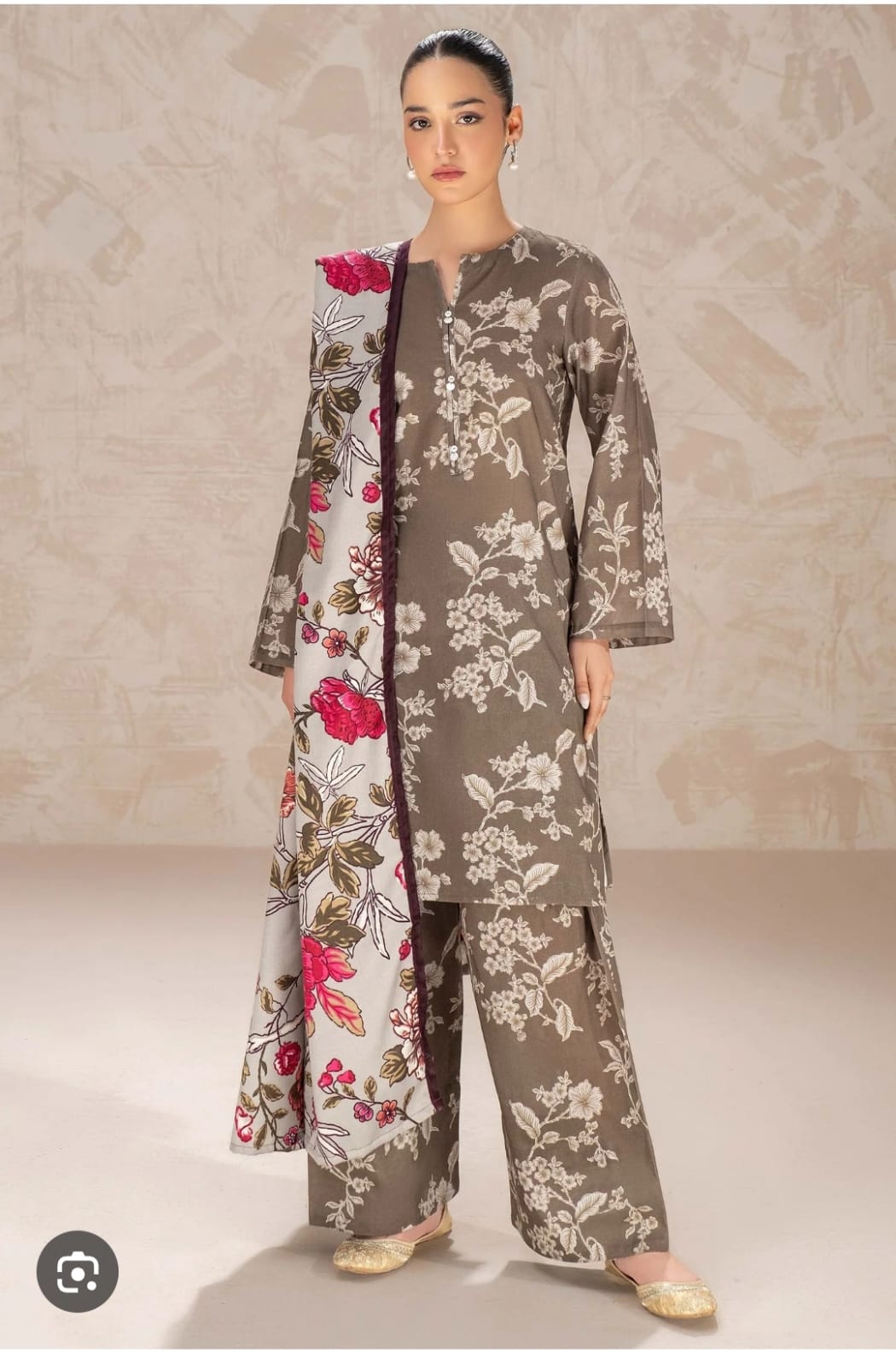 Digital Print Cotton Silk Three Piece, 6 Colours, Sizes 36 to 46