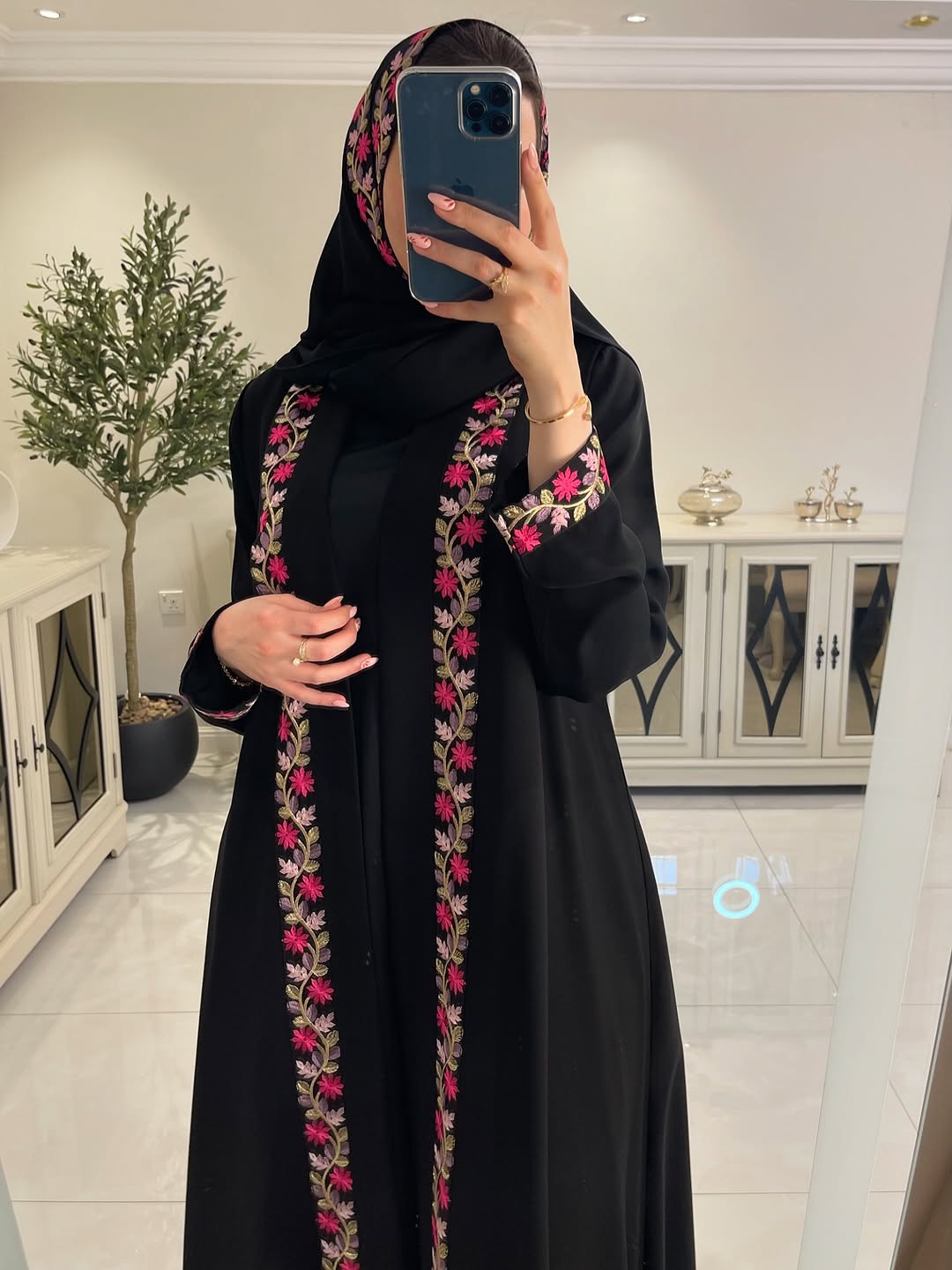 Embroidered Abaya with Inner, Koti and Hijab, 3 Colours
