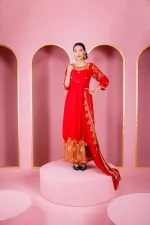 Women's Unstitched Georgette Embroidered Party Dress, 54 Inch Body