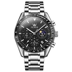Butter Fly Lock OLEVS Watch for mens (Still chain and black dial)