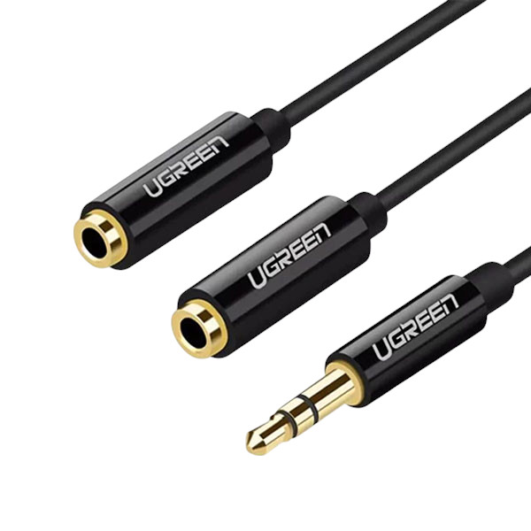 UGREEN AV134 3.5mm Male to 2 Female Audio Cable 20cm – Black