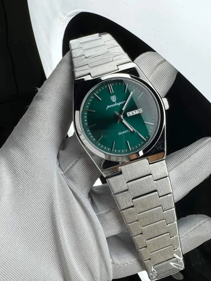 POEDAGAR 930 Men's New Luxury Luminous Date Week Stainless Steel Quartz Watch For Men